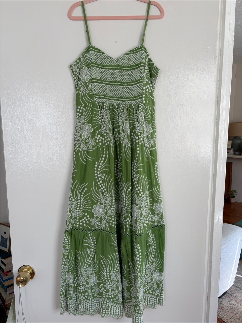 Green Floral Embroidered Midi Dress - Anthropologie - XXS